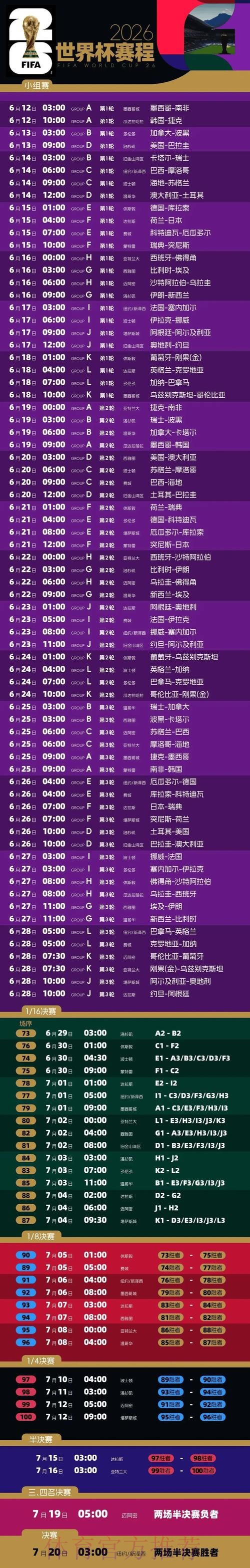 2026世界杯每日赛程官方发布完整安排在哪里看